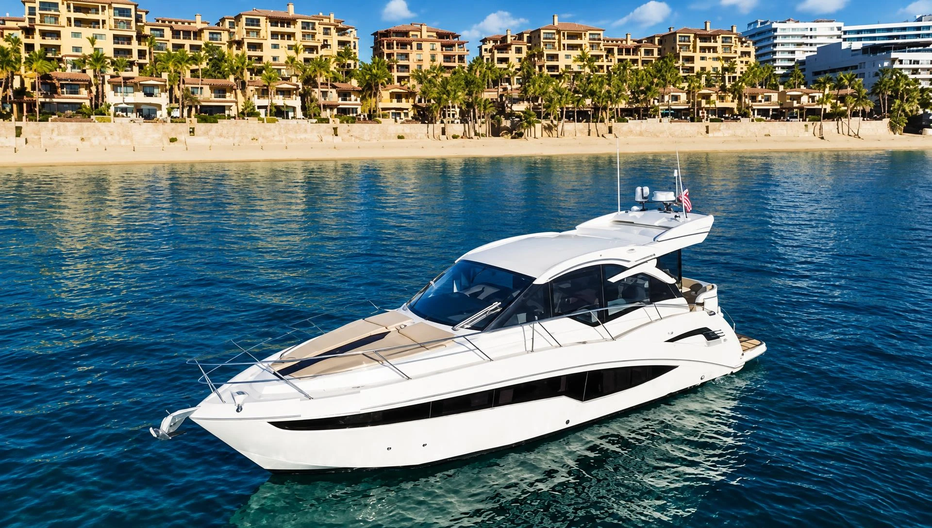 Cabo San Lucas yacht and beachfront Motor yacht off Cabo San Lucas beachfront